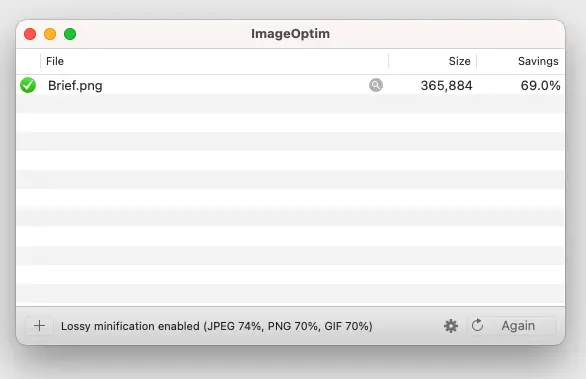 หน้าตาโปรแกรม ImageOptim สำหรับบีบอัดรูปภาพบน Mac