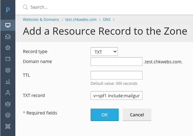 การตั้งค่า DNS Record ใน Plesk Control Panel