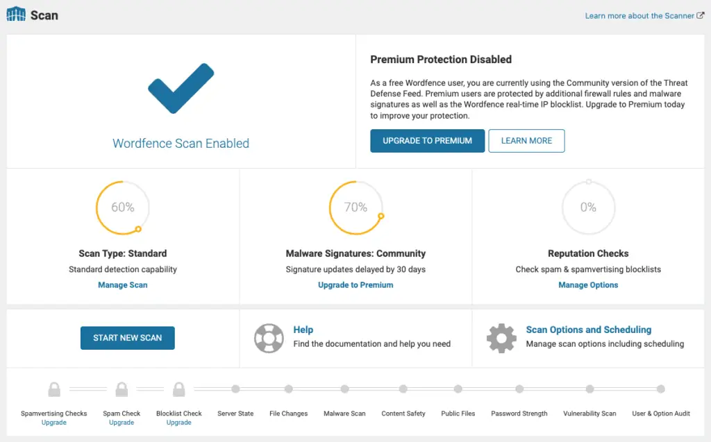 ขั้นตอนการเริ่มสแกนหามัลแวร์ด้วยปลั๊กอิน Wordfence
